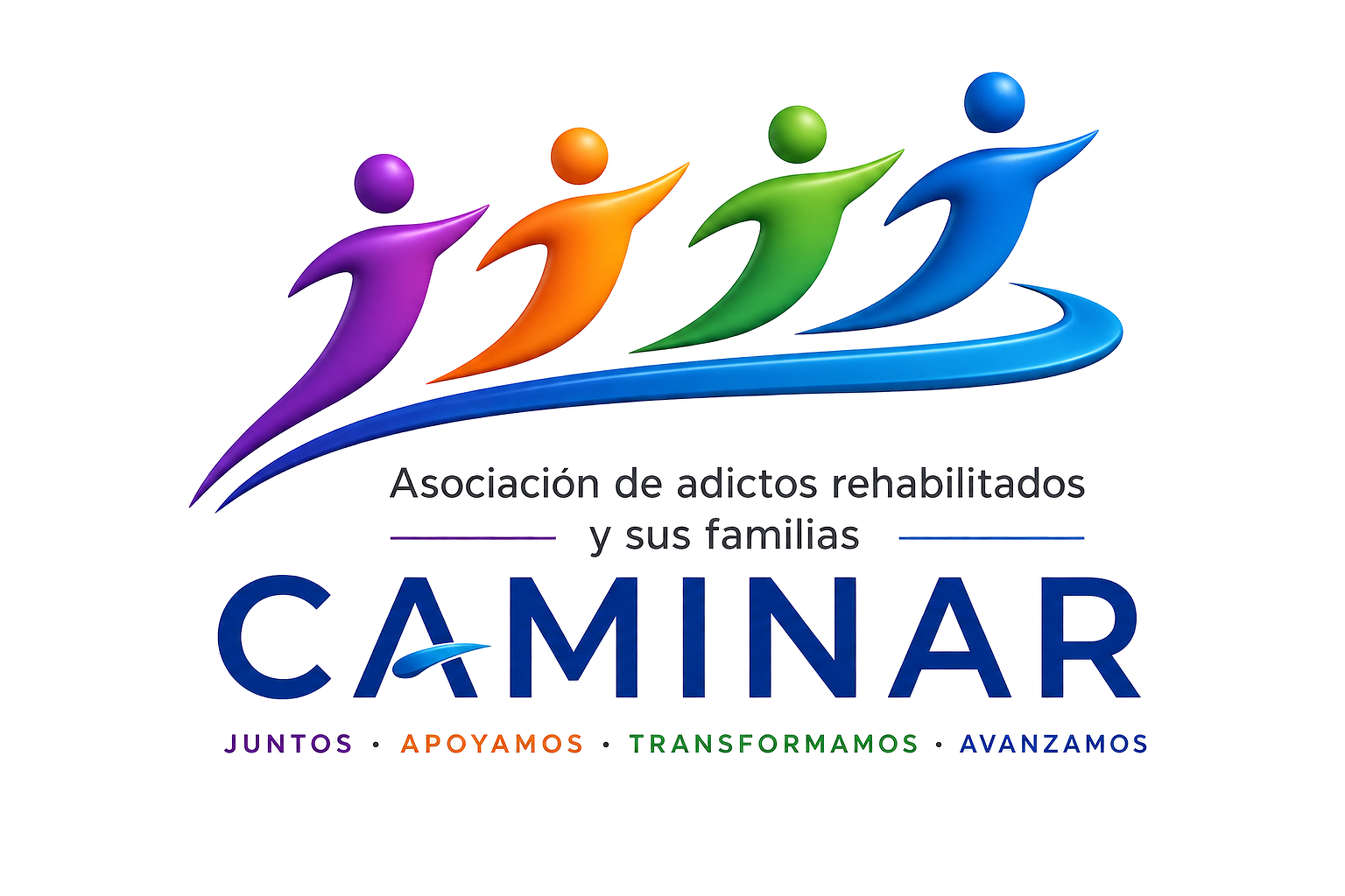 Logotipo oficial de CAMINAR. Asociación de adictos rehabilitados y sus familias. Juntos, apoyamos, transformamos, avanzamos.
