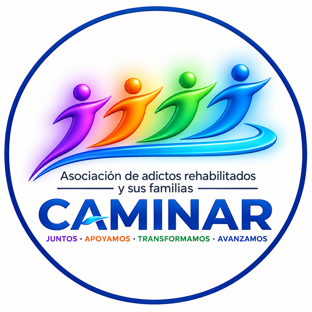 Logotipo circular de CAMINAR, asociación de adictos rehabilitados y sus familias